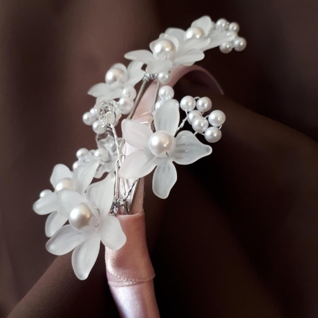 Braut Haarreif Weiß Blumen Blüten Perlen Fleurs