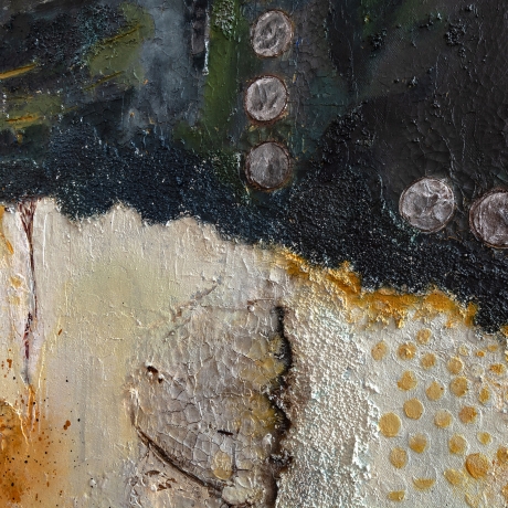 Mixed Media, Leinwand, Abstrakte Acrylmalerei, blau weiß orange