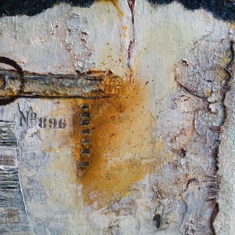 Mixed Media, Leinwand, Abstrakte Acrylmalerei, blau weiß orange
