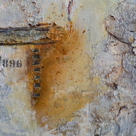 Mixed Media, Leinwand, Abstrakte Acrylmalerei, blau weiß orange