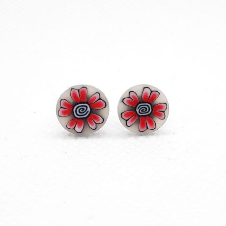 Ohrstecker aus Polymer Clay (Fimo), Edelstahl „rote Blume“