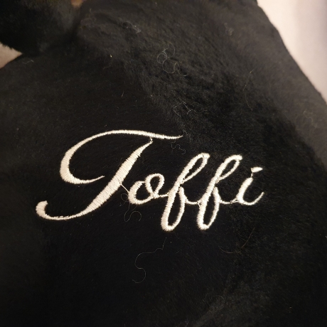 kleiner schwarzer Kater, personalisiertes Kuschelkissen 