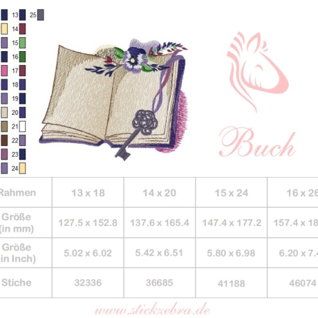 Buch Stickdatei – Blumen mit Schlüssel für Leseknochen& Geschenke