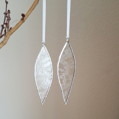2er Set Blätter aus Eisblumenglas..Fensterschmuck..Geschenkidee 