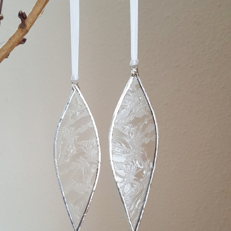 2er Set Blätter aus Eisblumenglas..Fensterschmuck..Geschenkidee 