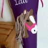Schultüte Pferd mit 3D Mähne Name Stoff Zuckertüte lila
