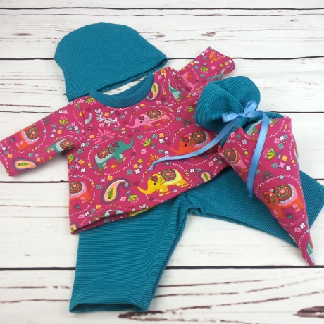 Shirt Hose Mütze Schultüte Kleidung passend für Puppen 43 cm Neu