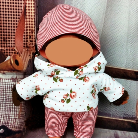 Blumen Hoodie Hose Mütze weiß rot passend für Äffchen 20 cm Neu