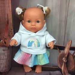 Hoodie und Rock Regenbogen passend für mini puppen 21 cm Neu