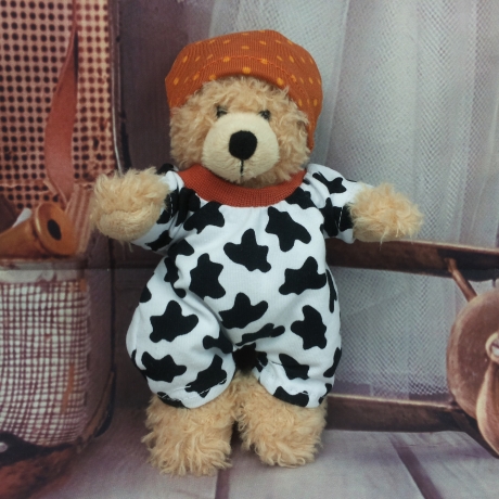 Overall Mütze weiß schwarz terracotta passend für Bären 18 cm Neu