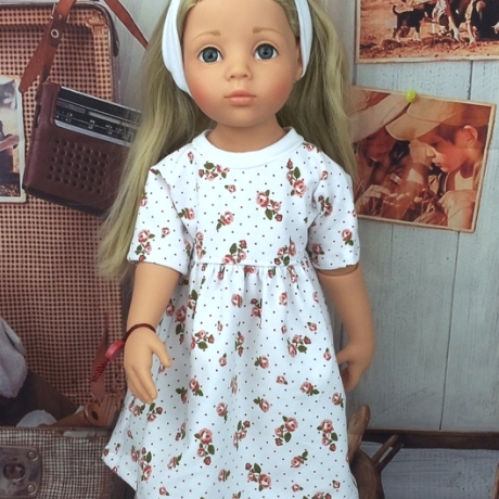 Kleid mit Blumen und Haarband passend für Stehpuppen 50 cm Neu