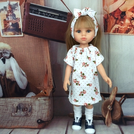 Kleid Bandana und Stulpen Kleidung passend für 32 cm Puppen Neu