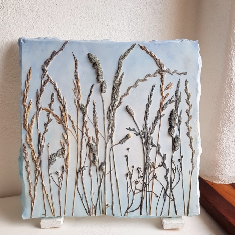 Gipsbild Gipsabdruck Relief 3D Gipsfliese Pflanzenabdruck Gips