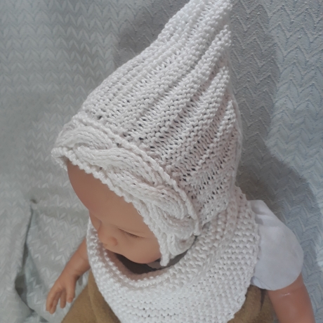 Babymütze mit Halstuch, weiß, Umf. 40/42cm, 