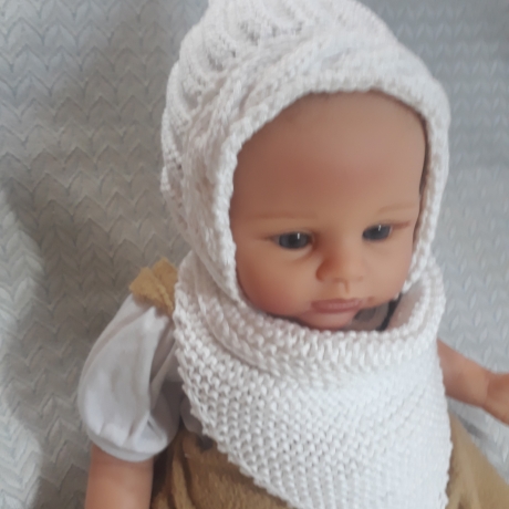 Babymütze mit Halstuch, weiß, Umf. 40/42cm, 