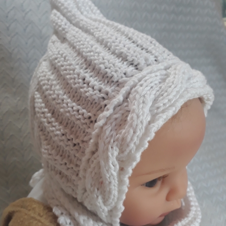 Babymütze mit Halstuch, weiß, Umf. 40/42cm, 