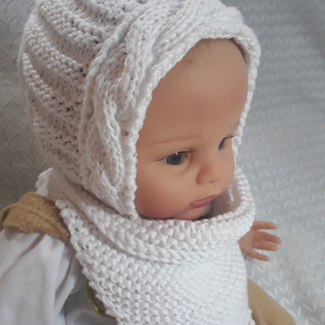 Babymütze mit Halstuch, weiß, Umf. 40/42cm, 