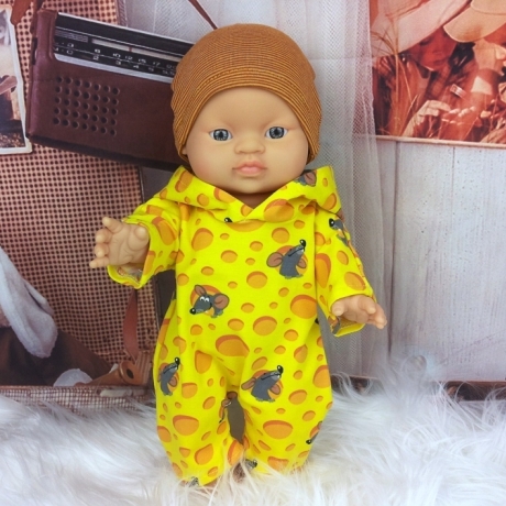 Jumpsuit Overall + Mütze passend für Puppen Modepuppen 34 cm Neu