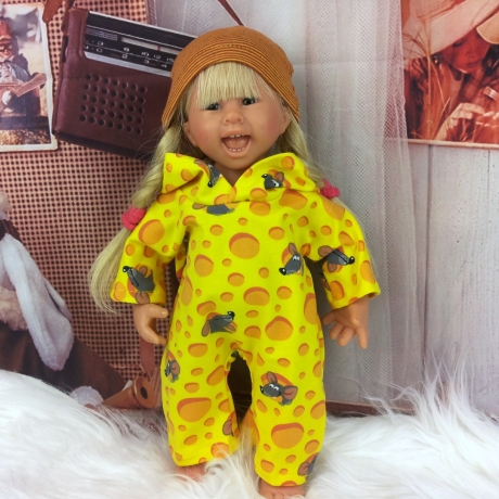 Overall und Mütze Käse und Mäuse passend für Puppen 30 cm Neu