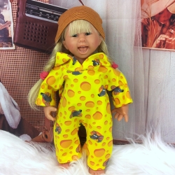 Overall und Mütze Käse und Mäuse passend für Puppen 30 cm Neu