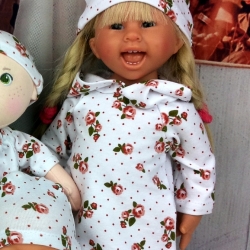 Kapuzenkleid + Mütze mit Blumen passend für Stehpuppen 30 cm Neu