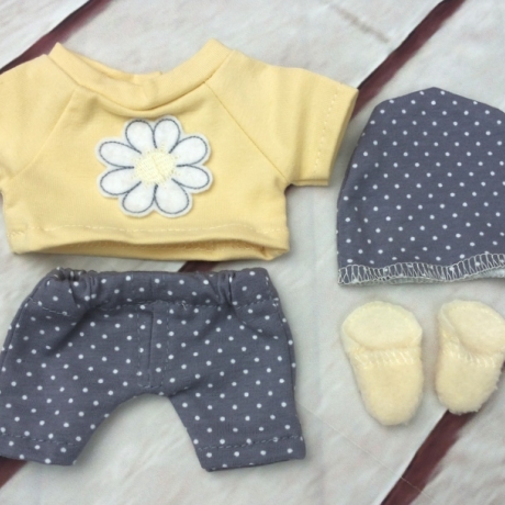 Shirt Hose Mütze Schuhe gelb grau passend für Äffchen 20 cm Neu