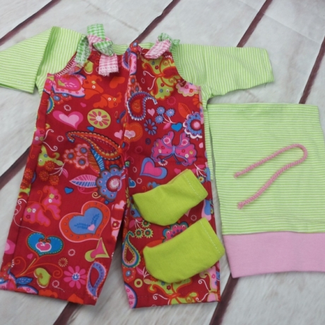 Puppenkleidung Latzhose Set 4 Teilig passend für Puppen 43 cm Neu