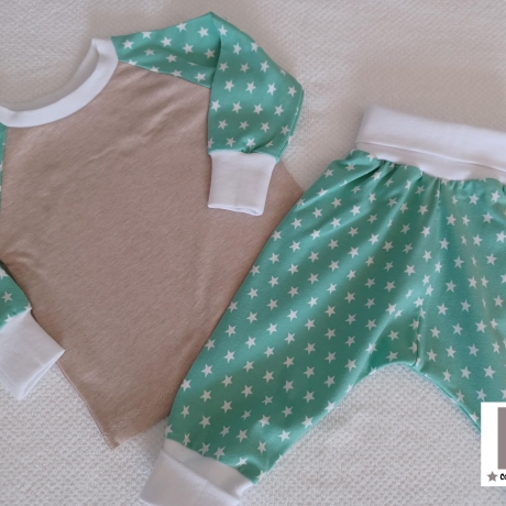 Babyset Sterne mint beige Gr. 62/68