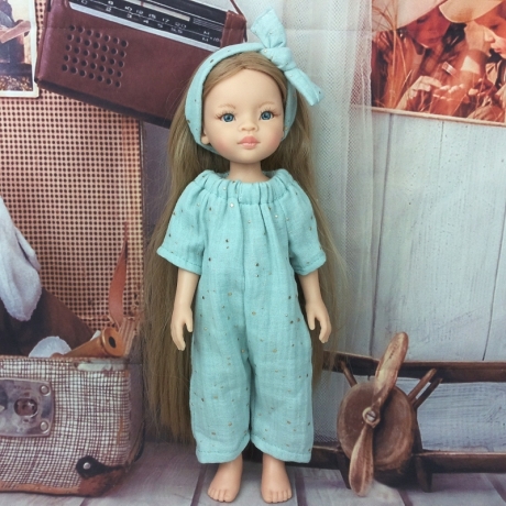 Jumpsuit + Bandana altgrün Kleidung passend für 32 cm Puppen Neu