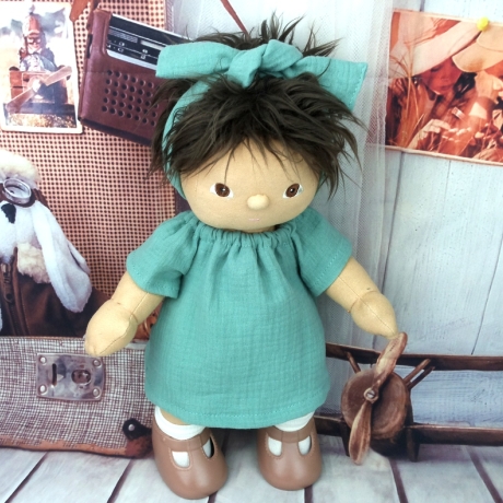 Kleidung Musselin Kleid und Bandana passend für Puppen 35 cm Neu