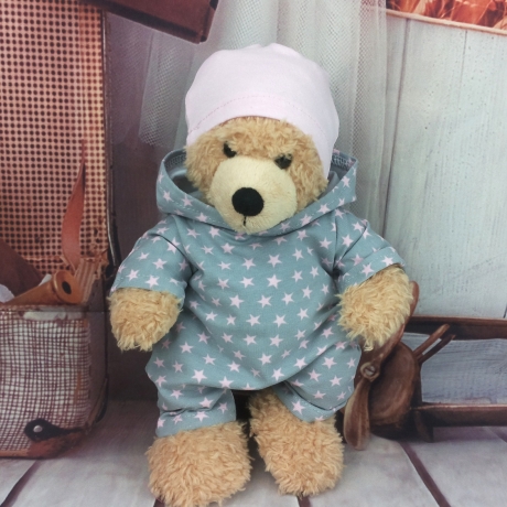 Overall und Mütze Sterne Kleidung passend für Bären 28 cm Neu