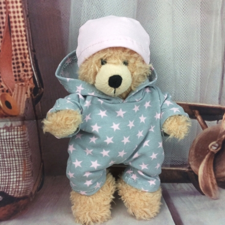 Overall Mütze grau rosa passend für Bären 18 cm Neu