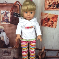 Hoodie und Hose bunt geringelt passend für 46 cm Stehpuppen Neu