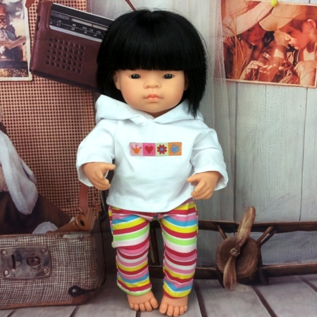 Hoodie und Hose geringelt passend für Puppen Modepuppen 38 cm Neu