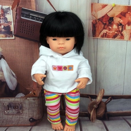 Hoodie und Hose geringelt passend für Puppen Modepuppen 38 cm Neu