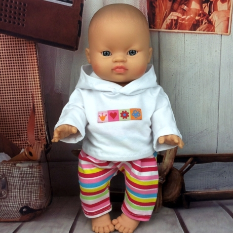 Hoodie und Hose bunt geringelt passend für Puppen 34 cm Neu