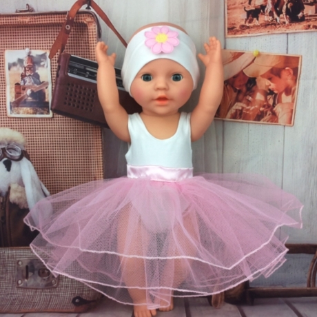 Ballet Outfit weiß rosa Lang Kleidung passend für Puppen 43cm Neu
