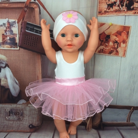 Ballet Outfit weiß rosa Kurz Kleidung passend für Puppen 43cm Neu