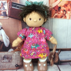 Keidung Kleid fuchsia + Bandana passend für Puppen 35 cm Neu 