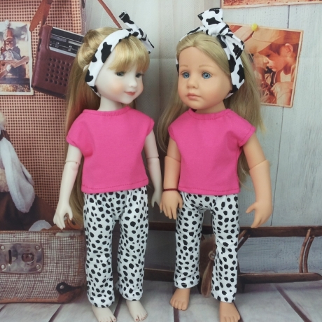 Shirt pink Hose und Bandana passend für 36 cm Stehpuppen Neu