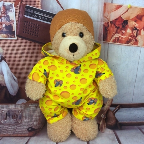 Overall und Mütze Käse und Mäuse passend für Bären 37- 40 cm Neu