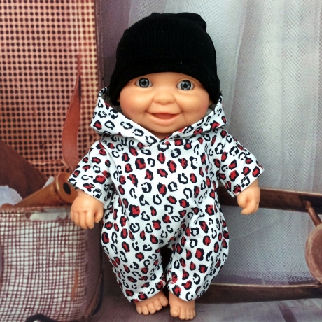 Jumpsuit / Overall und Mütze passend für Mini Puppen 21 cm Neu
