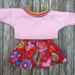 Shirt Rosa und Rock Rot passend für Äffchen Stofftiere 20 cm Neu