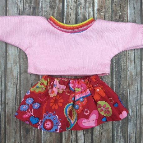 Shirt Rosa und Rock Rot passend für Äffchen Stofftiere 20 cm Neu