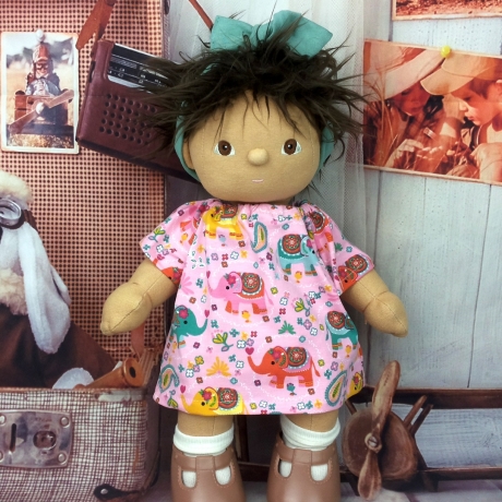 Puppenkleidung Kleid rosa + Bandana passend für Puppen 35 cm Neu 