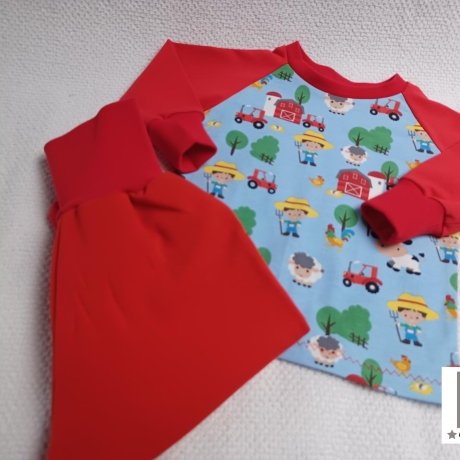 Babyset Shirt und Hose Bauernhof rot  Gr. 62/68