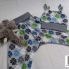 Babyset Pumphose und Mütze Kleeblatt grau grün blau  Gr. 62/68