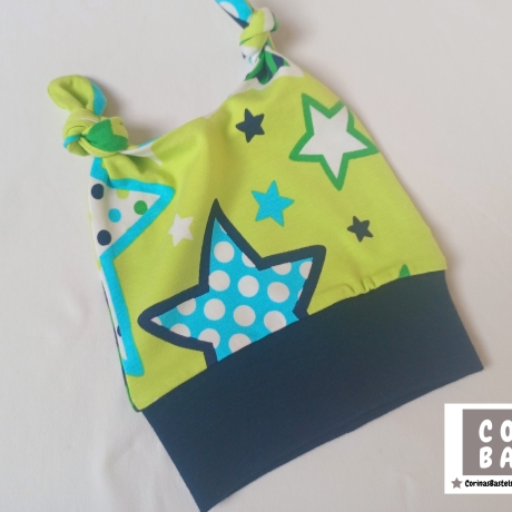 Geschenk zur Geburt Babyset grün blau Sterne Hose & Mütze 62/68