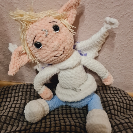 Mondelf Winter, Unikat ca. 35 cm, Amigurumi gehäkelt 