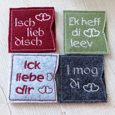 Liebe in Dialekt ITH Mini Schokohülle 10x witzige Stickdatei